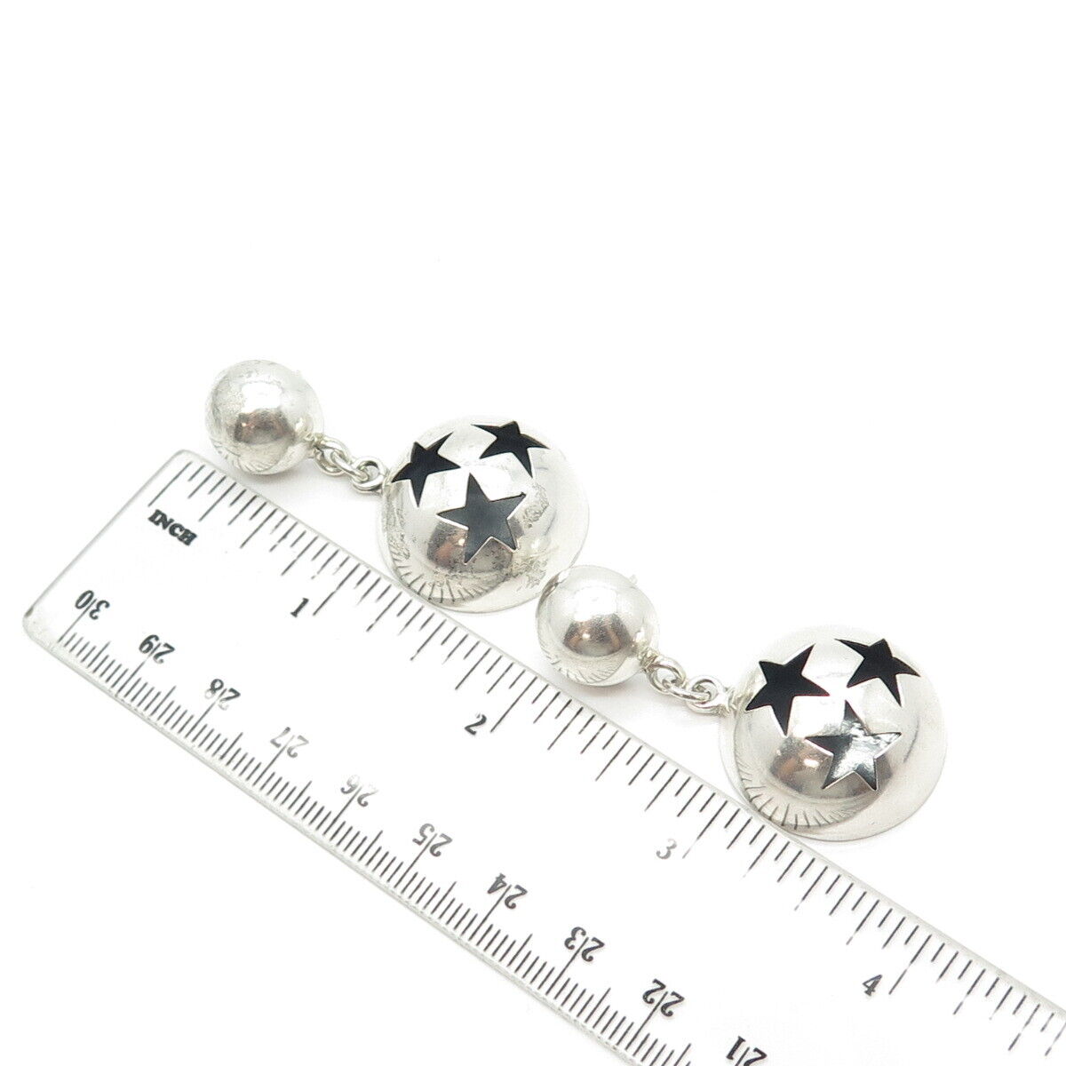 925 Sterling Silver Vintage Mexico Star Dome Dangling Earrings