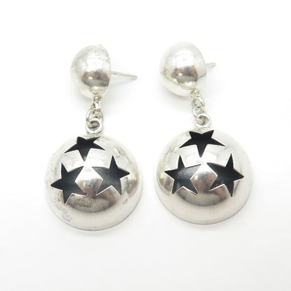 925 Sterling Silver Vintage Mexico Star Dome Dangling Earrings