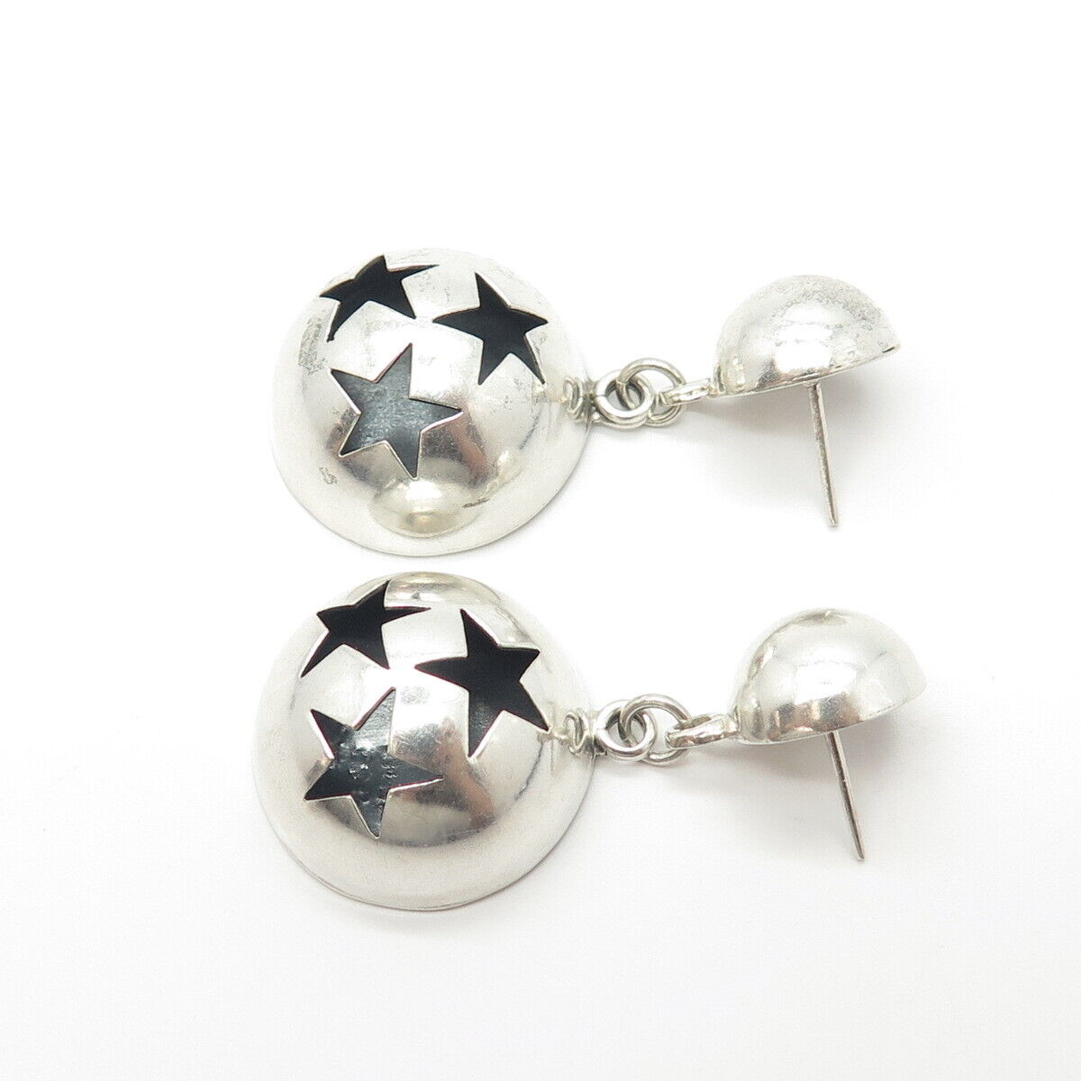 925 Sterling Silver Vintage Mexico Star Dome Dangling Earrings