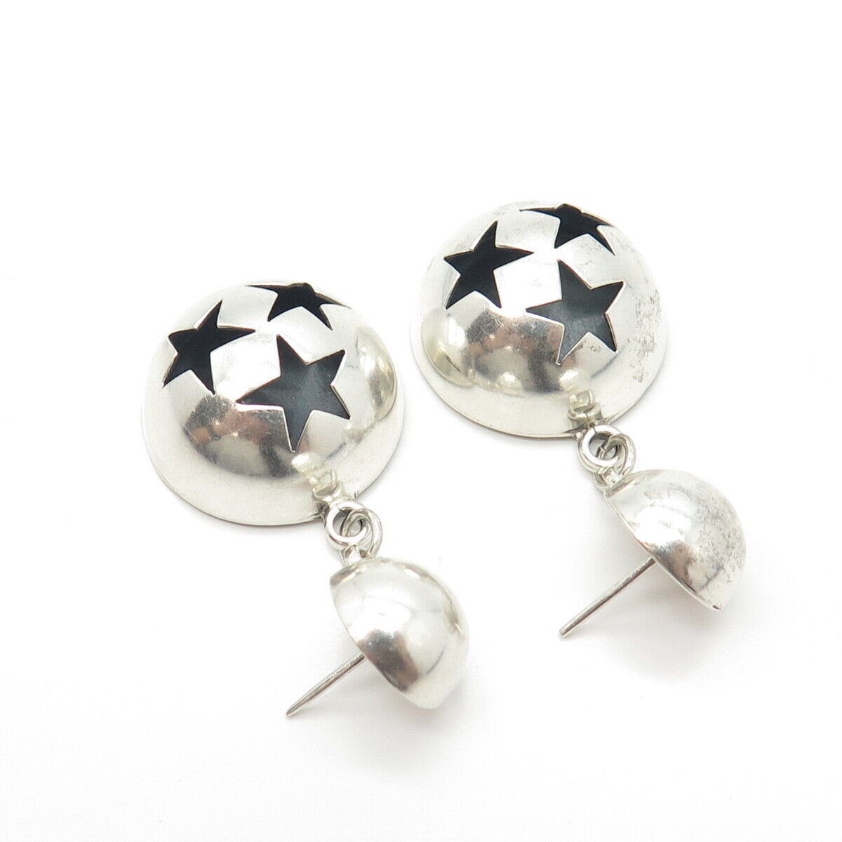 925 Sterling Silver Vintage Mexico Star Dome Dangling Earrings