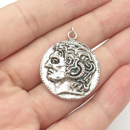 925 Sterling Silver Vintage Alexander The Great Coin Pendant