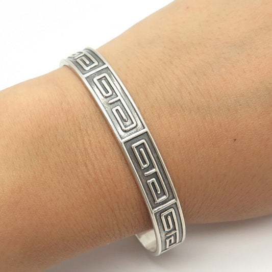 925 Sterling Silver Vintage Mexico Maze Adjustable Cuff Bracelet 7"