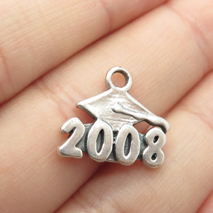 925 Sterling Silver Vintage "2008" Graduation Cap Charm Pendant