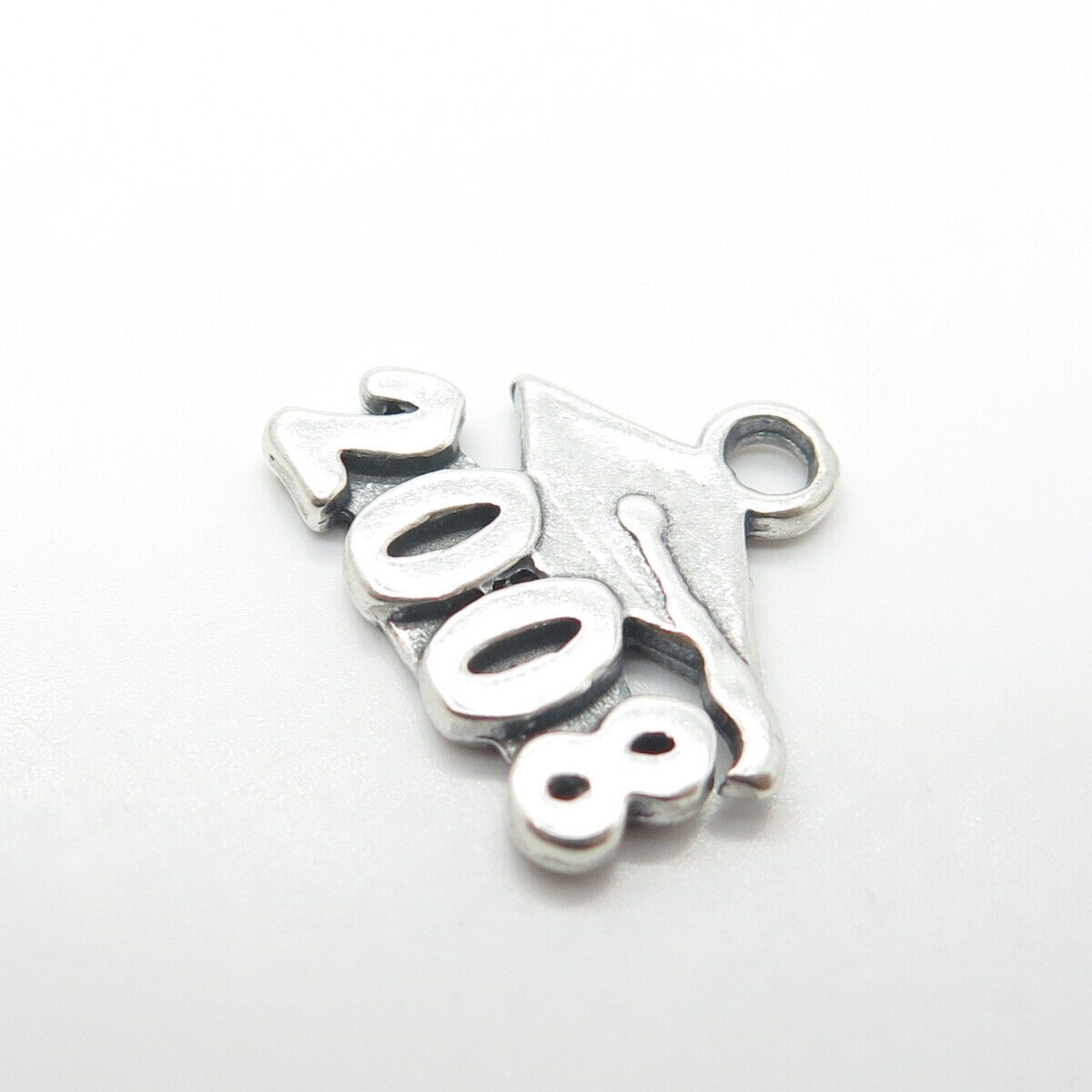 925 Sterling Silver Vintage "2008" Graduation Cap Charm Pendant