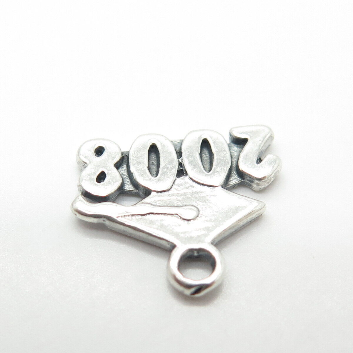 925 Sterling Silver Vintage "2008" Graduation Cap Charm Pendant