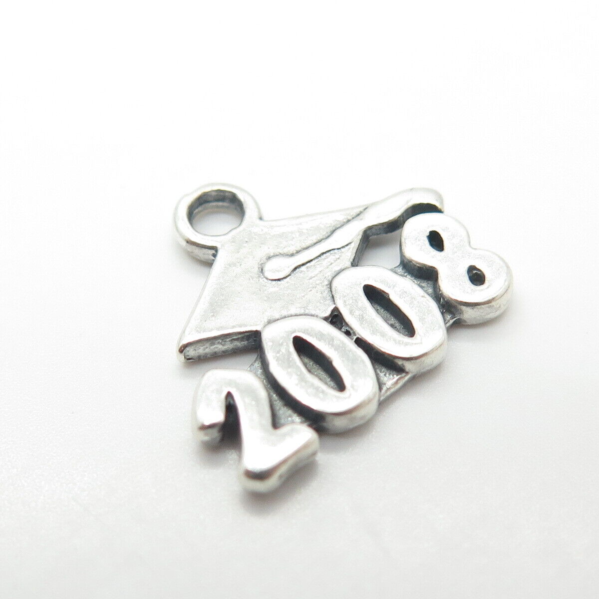 925 Sterling Silver Vintage "2008" Graduation Cap Charm Pendant