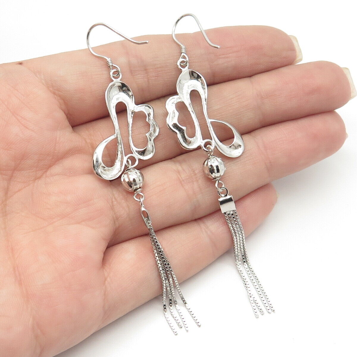 925 Sterling Silver Modernist Dangling Drop Earrings