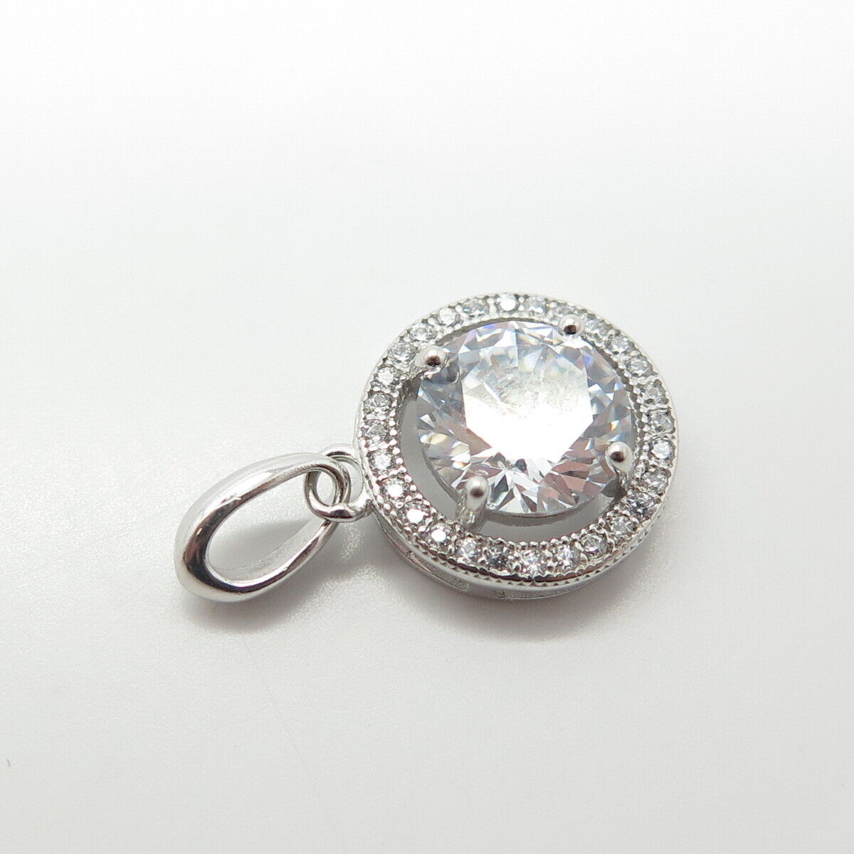 925 Sterling Silver Round-Cut C Z Pendant