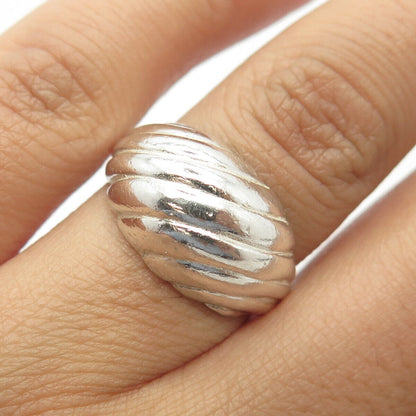 925 Sterling Silver Vintage Puffy Ribbed Dome Ring Size 6.75