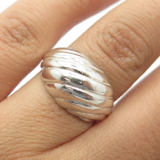 925 Sterling Silver Vintage Puffy Ribbed Dome Ring Size 6.75