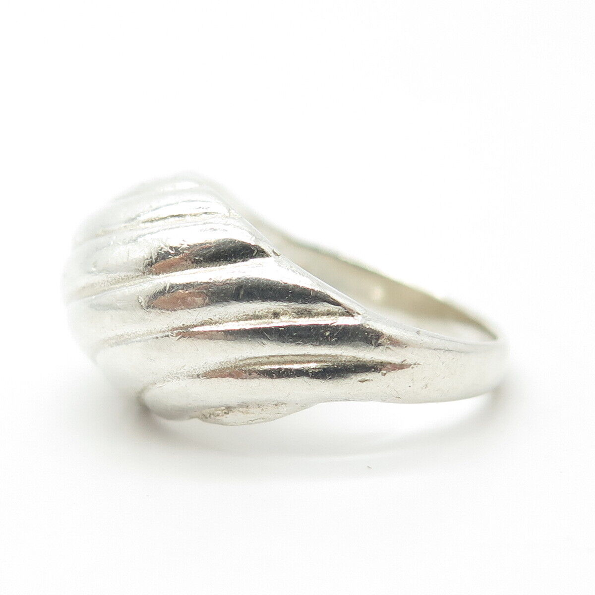 925 Sterling Silver Vintage Puffy Ribbed Dome Ring Size 6.75