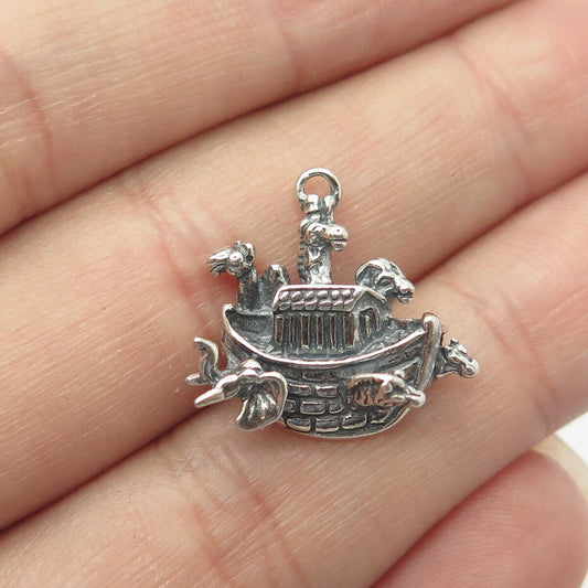 925 Sterling Silver Vintage Shube Noah's Ark Bible Charm Pendant