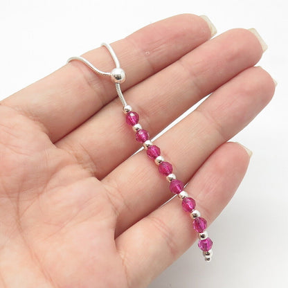 925 Sterling Silver Pink Crystal Lariat Snake Chain Necklace 20"