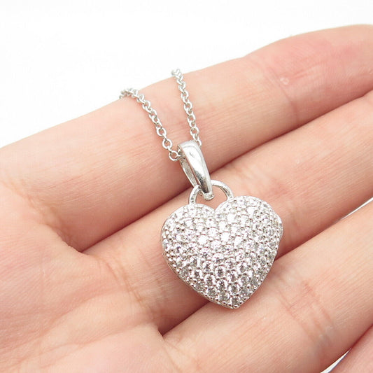 925 Sterling Silver Pave C Z Heart Locket Pendant Rolo Chain Necklace 14"