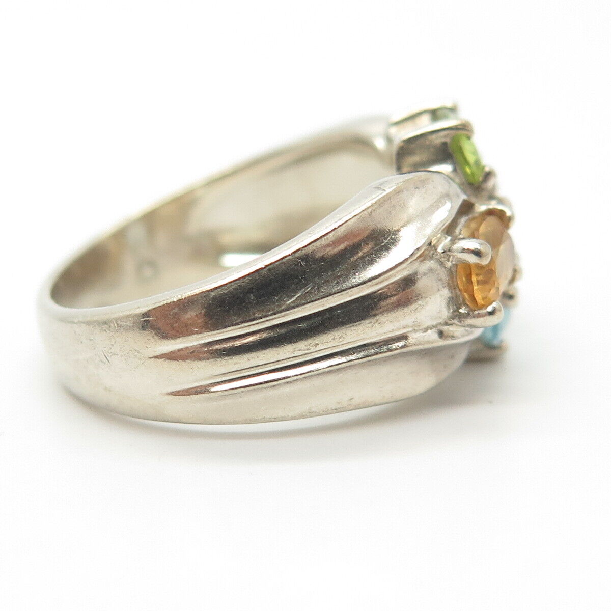 925 Sterling Silver Vintage Amethyst Citrine Peridot Topaz Gem Ring Size 8.25