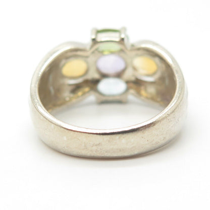 925 Sterling Silver Vintage Amethyst Citrine Peridot Topaz Gem Ring Size 8.25