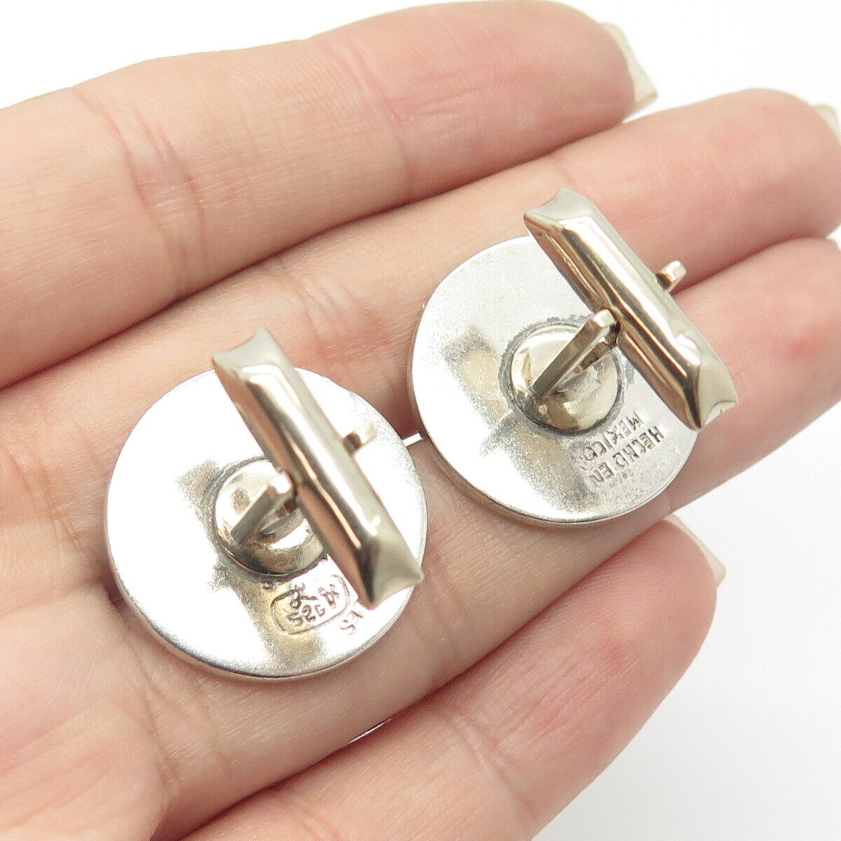 925 Sterling Silver 2-Tone Vintage Real Azurite Inlay Metales Casados Cufflinks