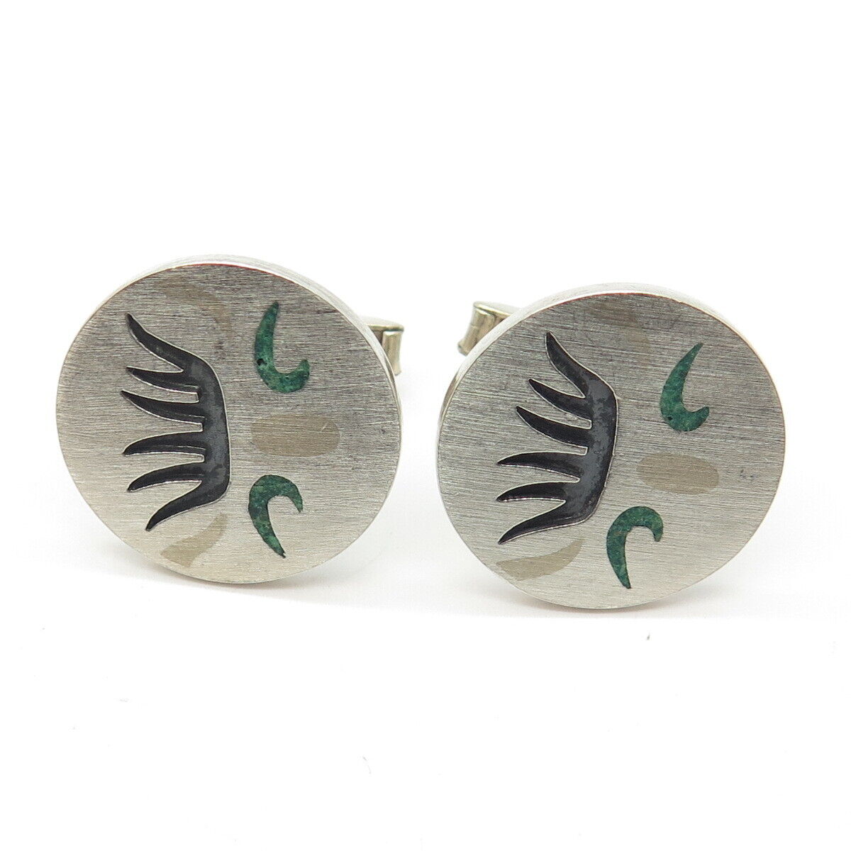 925 Sterling Silver 2-Tone Vintage Real Azurite Inlay Metales Casados Cufflinks