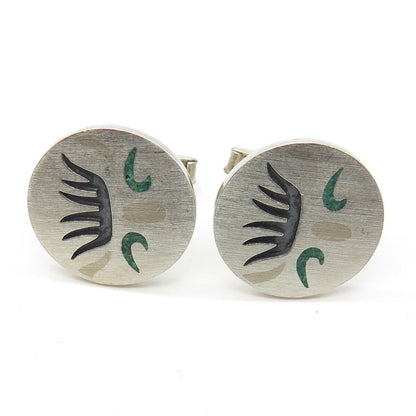 925 Sterling Silver 2-Tone Vintage Real Azurite Inlay Metales Casados Cufflinks