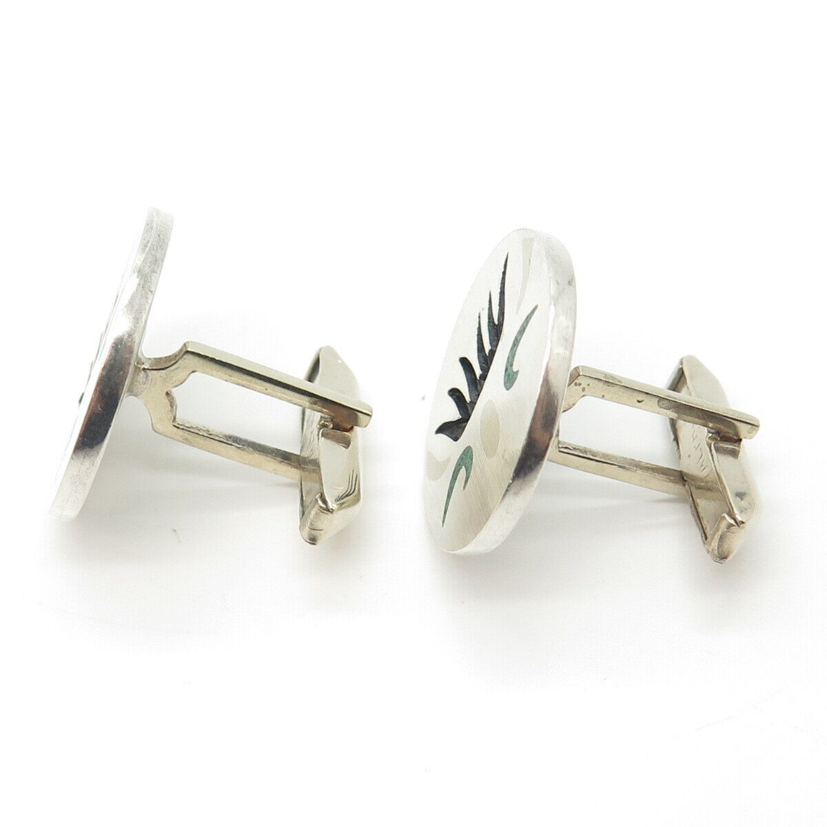 925 Sterling Silver 2-Tone Vintage Real Azurite Inlay Metales Casados Cufflinks