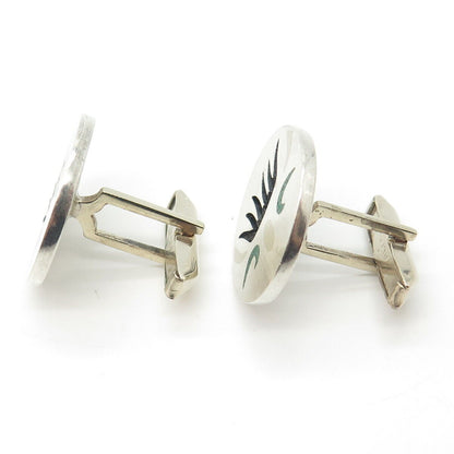 925 Sterling Silver 2-Tone Vintage Real Azurite Inlay Metales Casados Cufflinks