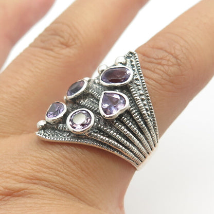 925 Sterling Silver Vintage Real Amethyst Gem Statement Ring Size 8.75