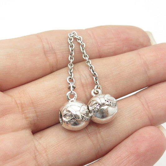 925 Sterling Silver PANDORA C Z Dainty Bow Safety Chain Charms