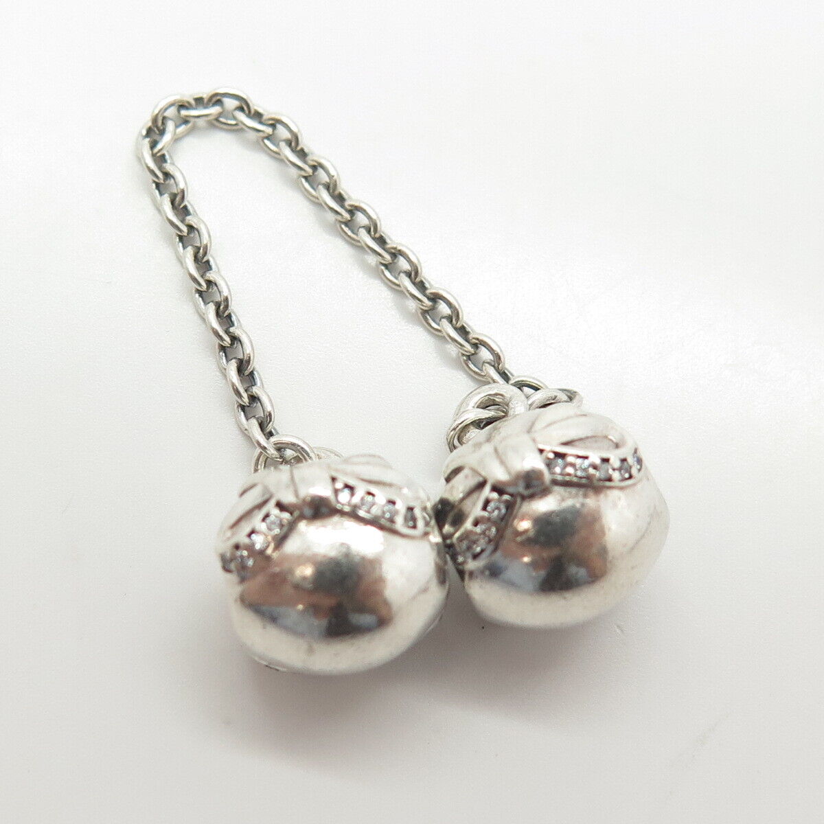 925 Sterling Silver PANDORA C Z Dainty Bow Safety Chain Charms