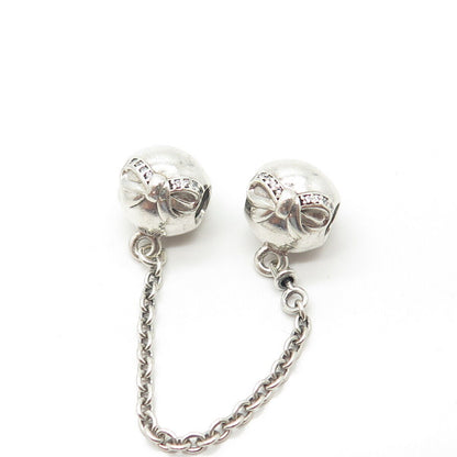 925 Sterling Silver PANDORA C Z Dainty Bow Safety Chain Charms