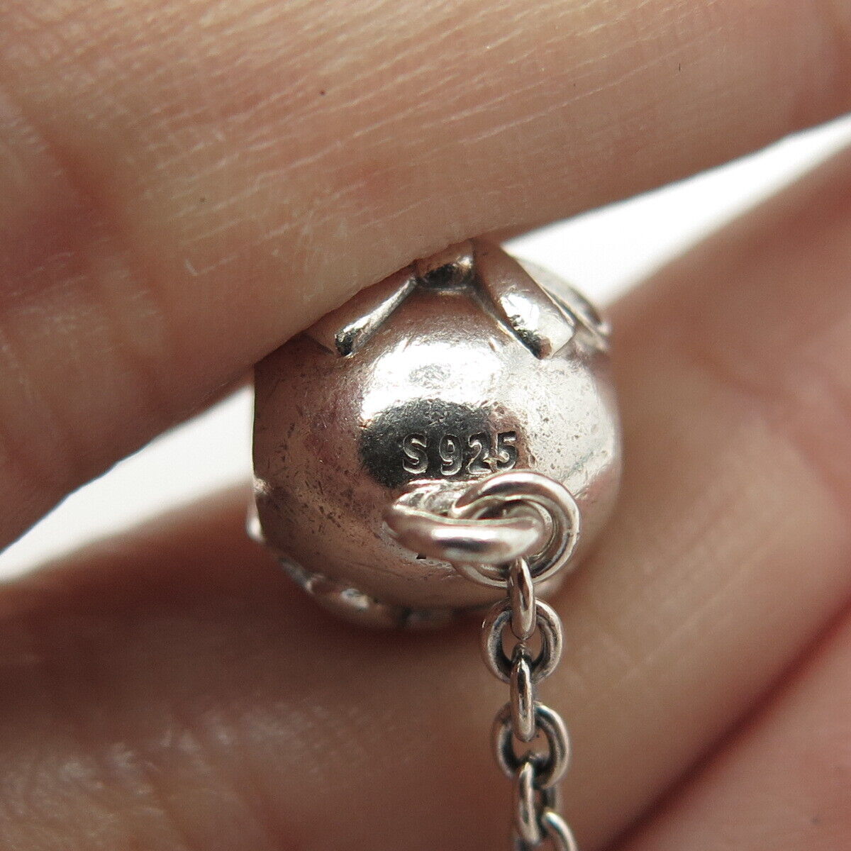 925 Sterling Silver PANDORA C Z Dainty Bow Safety Chain Charms