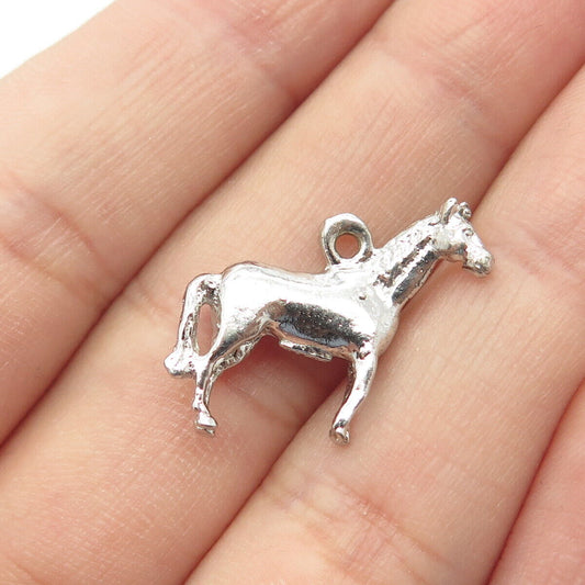 925 Sterling Silver Vintage Wild Horse 3D Charm Pendant