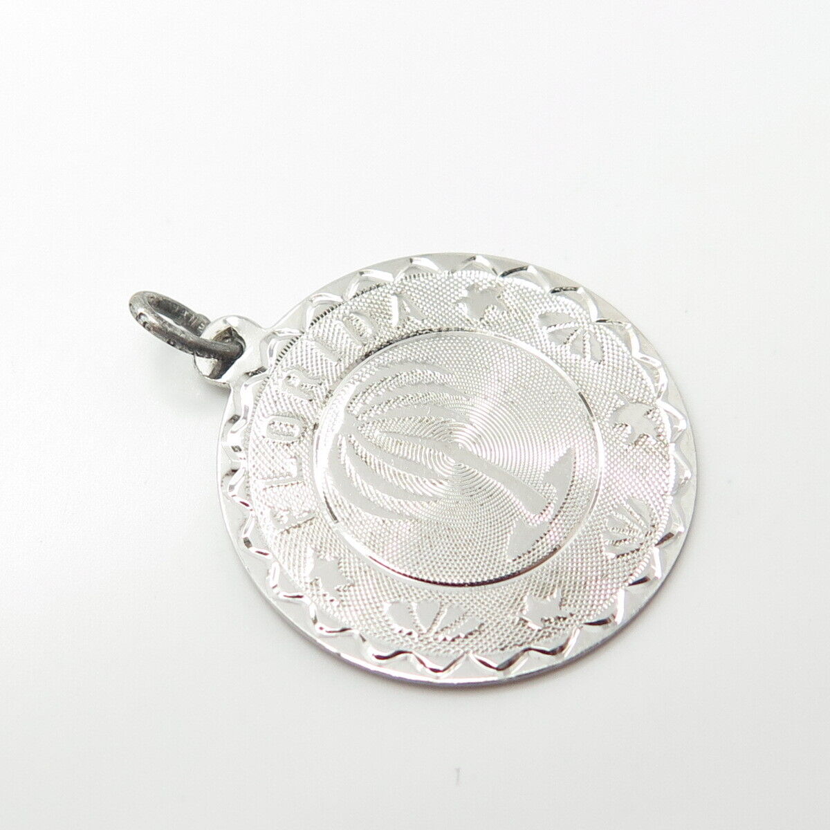 925 Sterling Silver Vintage SAS Florida Sunshine State Round Charm Pendant