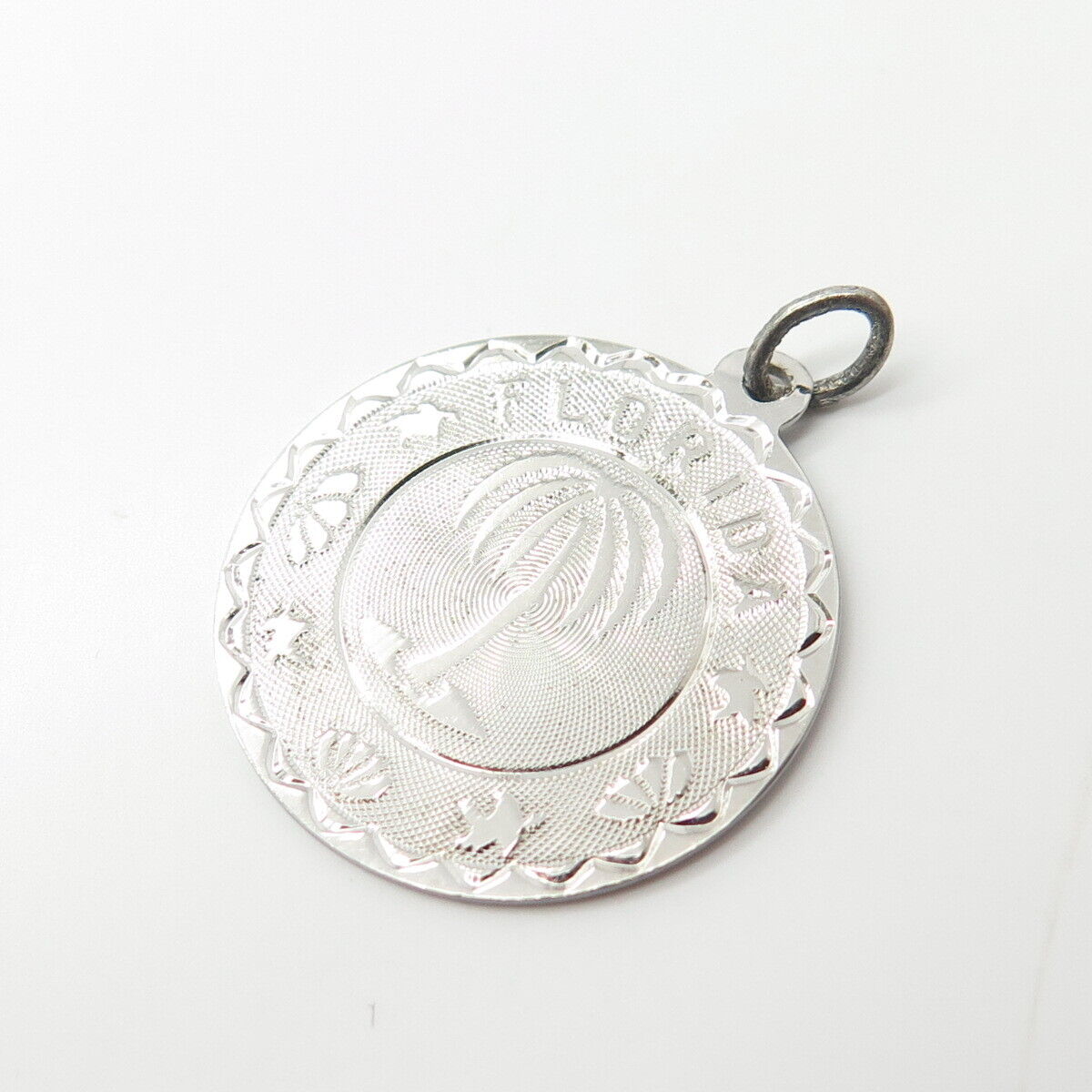 925 Sterling Silver Vintage SAS Florida Sunshine State Round Charm Pendant