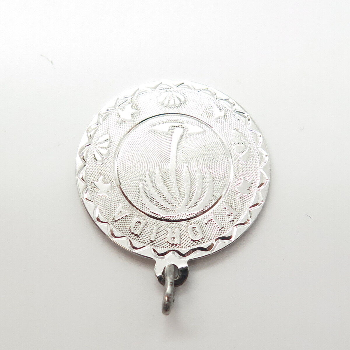 925 Sterling Silver Vintage SAS Florida Sunshine State Round Charm Pendant