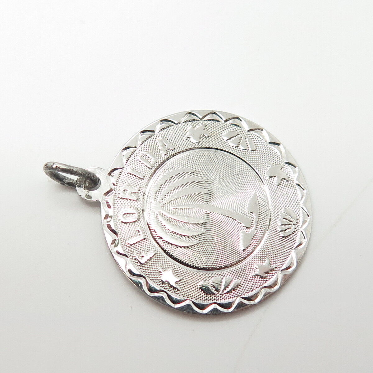 925 Sterling Silver Vintage SAS Florida Sunshine State Round Charm Pendant