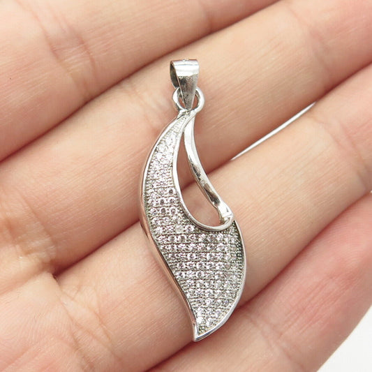 925 Sterling Silver C Z Modernist Floral Leaf Pendant