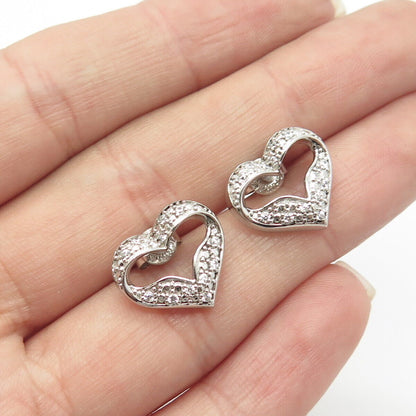 925 Sterling Silver White C Z Open Heart Stud Earrings