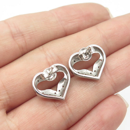 925 Sterling Silver White C Z Open Heart Stud Earrings