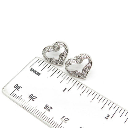 925 Sterling Silver White C Z Open Heart Stud Earrings