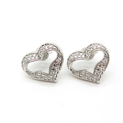 925 Sterling Silver White C Z Open Heart Stud Earrings