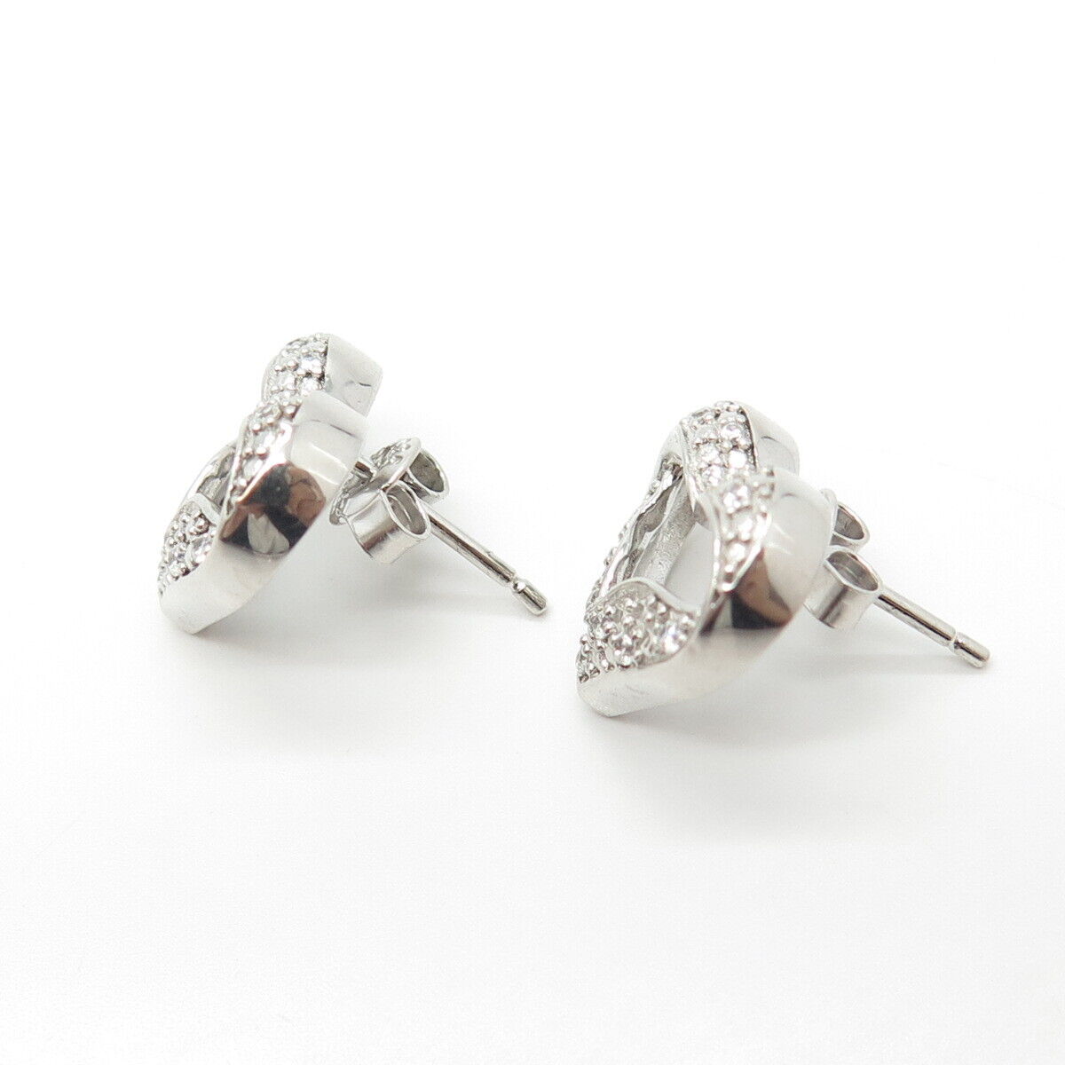 925 Sterling Silver White C Z Open Heart Stud Earrings