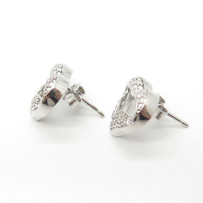 925 Sterling Silver White C Z Open Heart Stud Earrings