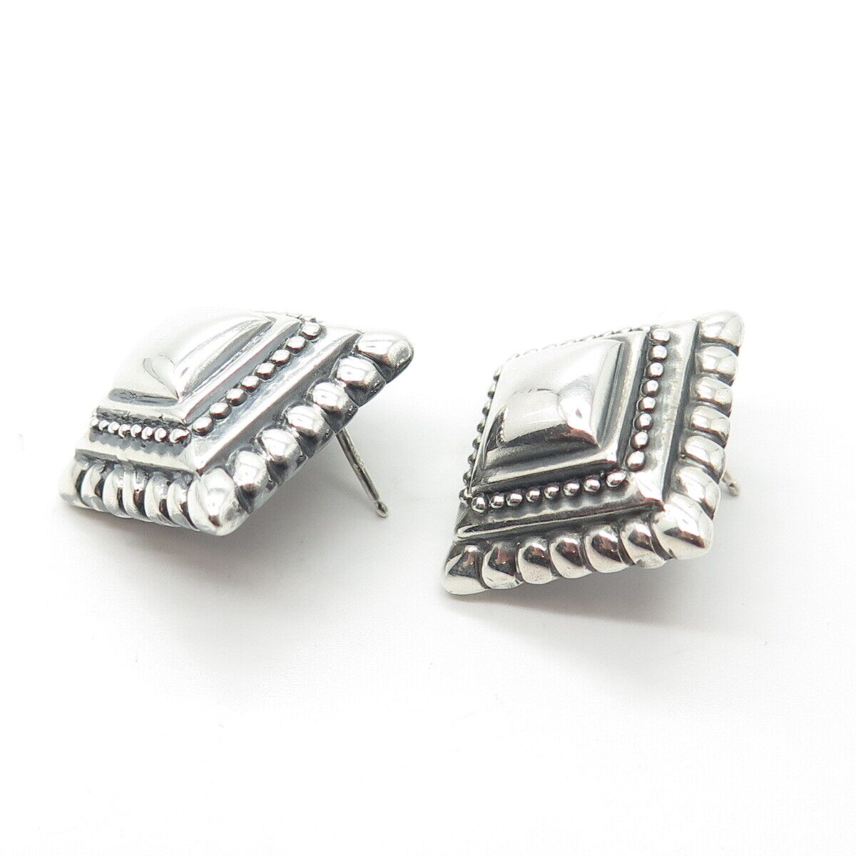 925 Sterling Silver Vintage Pyramid Granulated Earrings