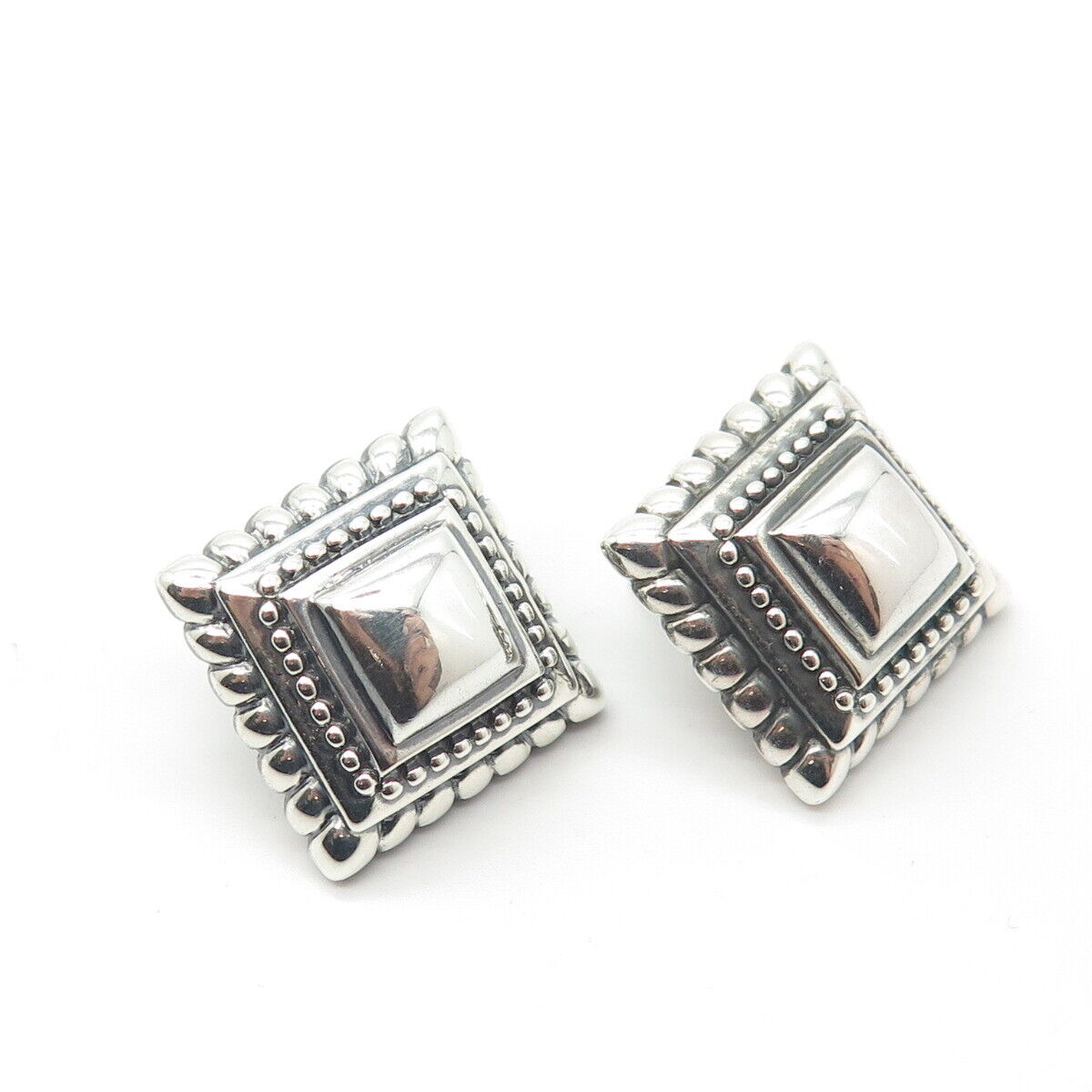 925 Sterling Silver Vintage Pyramid Granulated Earrings