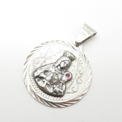 925 Sterling Silver Vintage Lab-Created Ruby Religious Theme Pendant