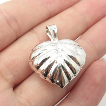 925 Sterling Silver Vintage Ribbed Puffy Heart 3D Pendant