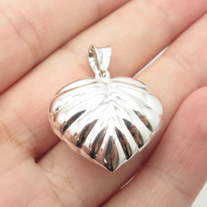 925 Sterling Silver Vintage Ribbed Puffy Heart 3D Pendant