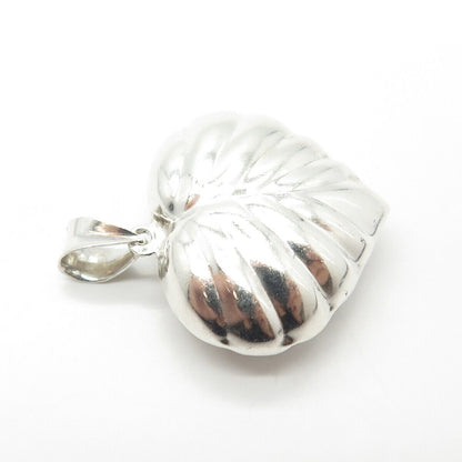 925 Sterling Silver Vintage Ribbed Puffy Heart 3D Pendant