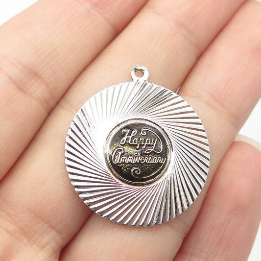 925 Sterling Silver Vintage "Happy Anniversary" Ribbed Pendant