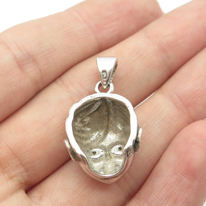 925 Sterling Silver Vintage White C Z Boy Doll Head Pendant